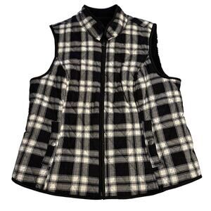 Croft & Barrow Vest Plaid Quilted Black White Zip Women's Size Med Spring Hiking